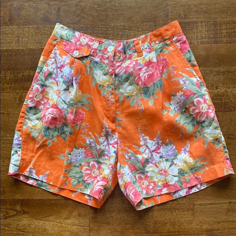 Ralph Lauren 100% linen floral print shorts. Size 4 petite​​​​